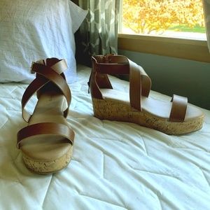 Cognac Cork Flatform Sandal (Wide)